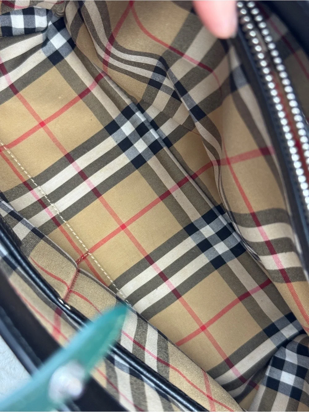 Burberry Banner Medium Black sea and Green Leather Tote Bag
